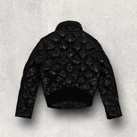 ★ Quilted Full-Zip Black Puffer Jacket w/ Diamond Stitch Design ★ - Picture 3 of 6